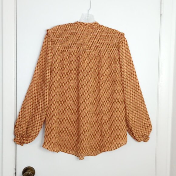 Max Studio Gold & Red Diamond Print Bow Neck Blouse - Picture 7 of 11